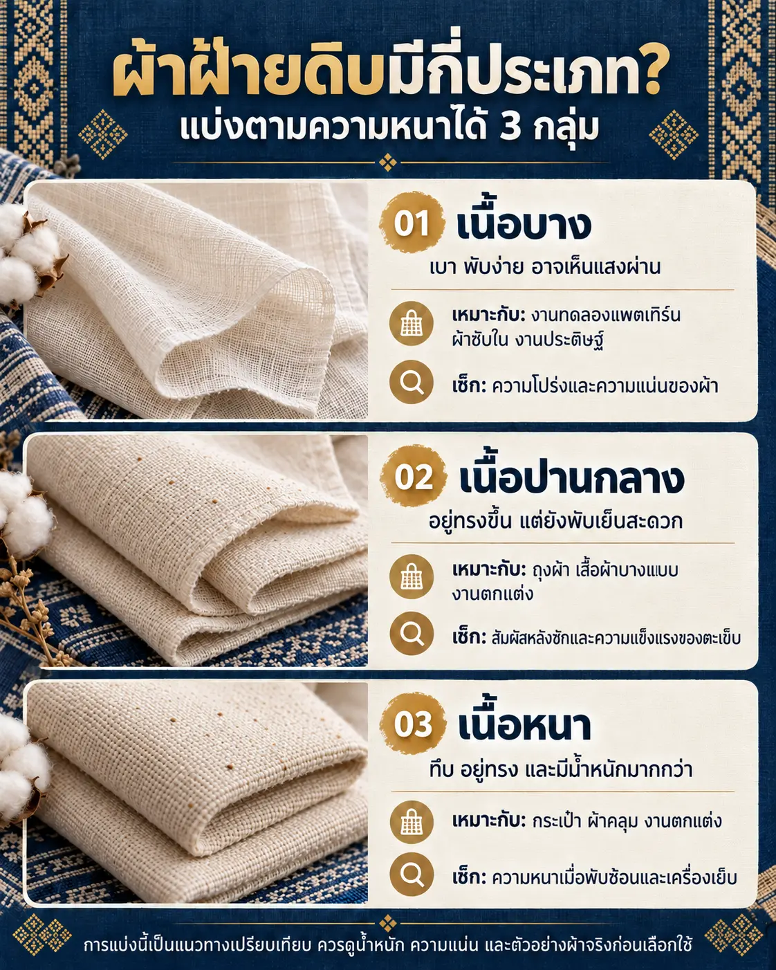 ประเภทผ้าฝ้ายดิบ